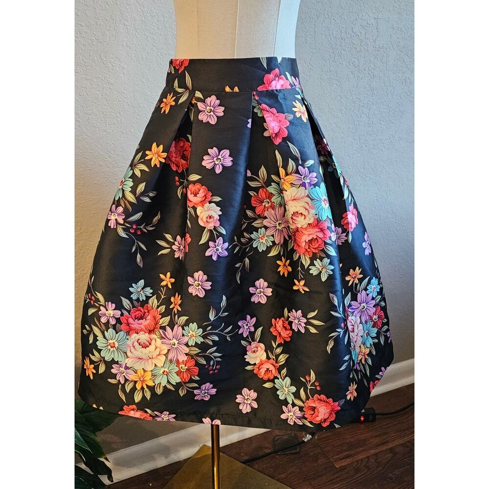 French Kiss Poofy A line Boho Floral Box‎ Pleated Mini Skirt Women Size S Multi